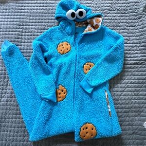 Sesame Street Cookie Monster Sherpa onesie- Size S/M and child L - HALLOWEEN